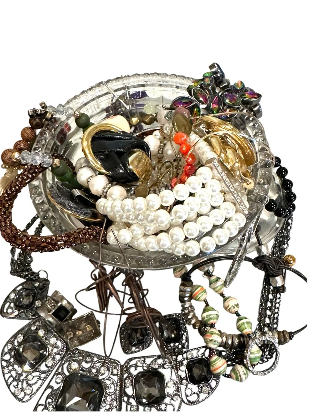Estate Vintage to now Assorted mixed lot Jewelry Brooches mystery compote jar